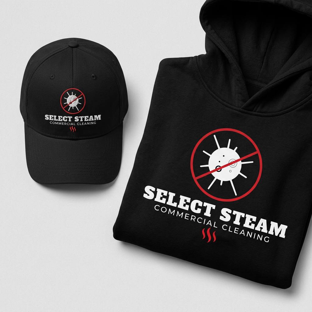 Black Select Steam baseball cap next to a black Select Steam hoodie