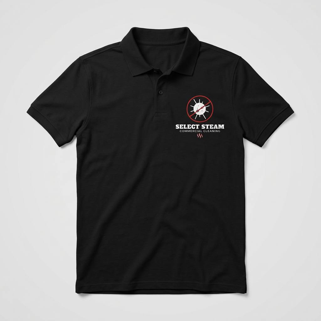 Black Select Steam collared polo shirt with the logo on the left chest