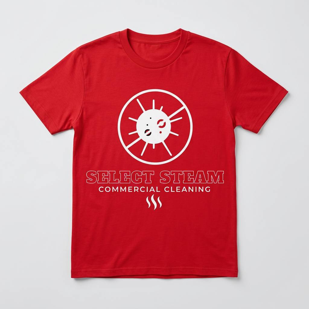 Red Select Steam t-shirt with a white logo printed on the chest